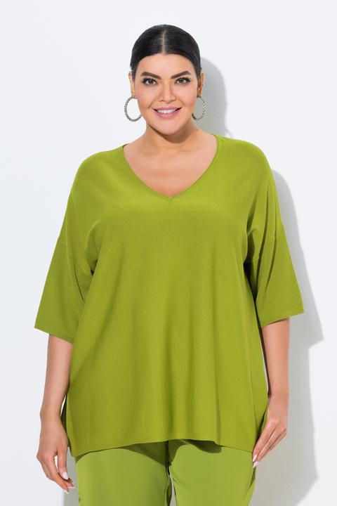 Image du produit Ulla Popken Pull oversize, encolure en V et manches courtes (50, 52)
