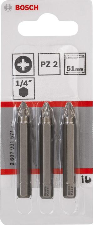 Produktbild Bosch Professional Zubehör Schrauberbit Extra-Hart PZ 2, 51 mm, 3er-Pack (Kreuz Pozidriv PZ)