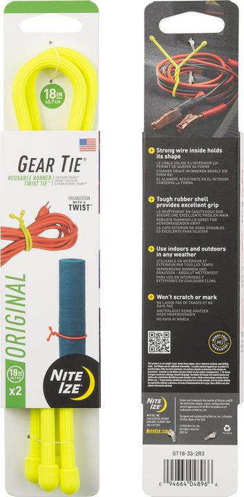 Image du produit Nite Ize GearTie 18"/jaune fluo (Serre-câbles en plastique, 450 mm, 2 pcs)