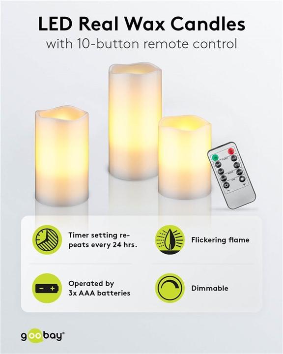 Actual product image Goobay 3er-Set LED-Echtwachskerzen (3x)