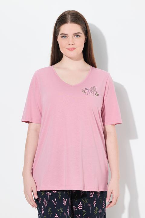 Produktbild Ulla Popken Schlafanzug-Shirt, V-Ausschnitt, Halbarm (54)