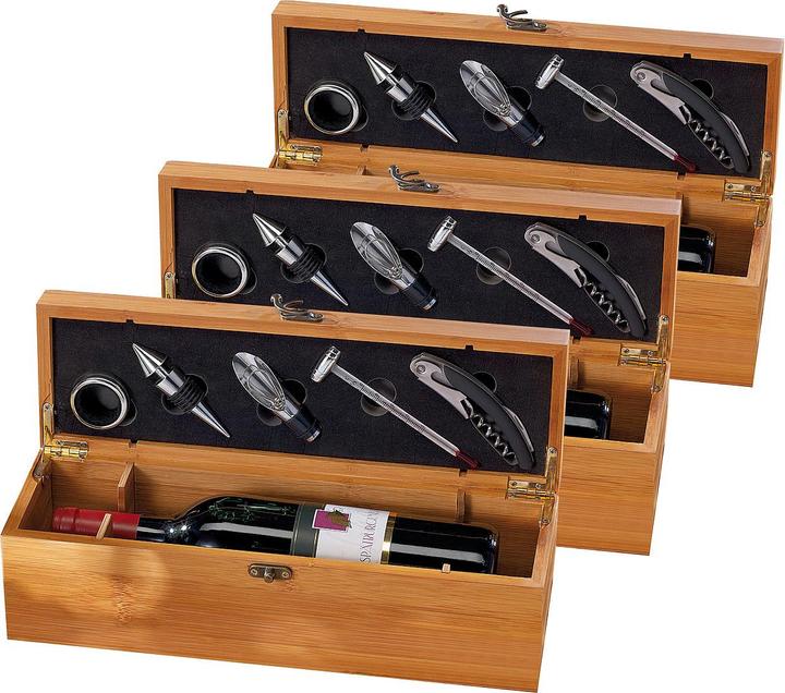 Immagine prodotto Carlo Milano 3x 5-piece sommelier set in nobile confezione regalo per 1 bottiglia di vino (Chiusura per il vino, Termometro per vino, Versatore di vino)