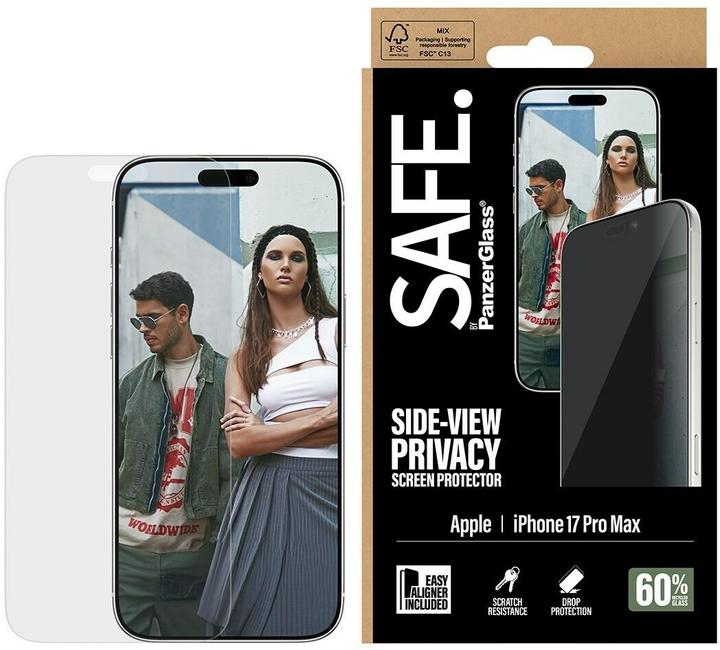 Produktbild PanzerGlass SAFE. by ® Privacy Displayschutz iPhone 17 Pro Max | Ultra-Wide Fit m. EasyAligner (1 Stück, Apple iPhone 17 Pro Max)
