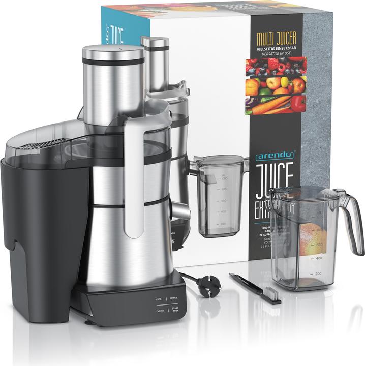 Actual product image Arendo Zentrifugalentsafter,1000W, Edelstahl, XXL-Einfüllschacht, Programme, BPA-frei, Display, Tropfstopp