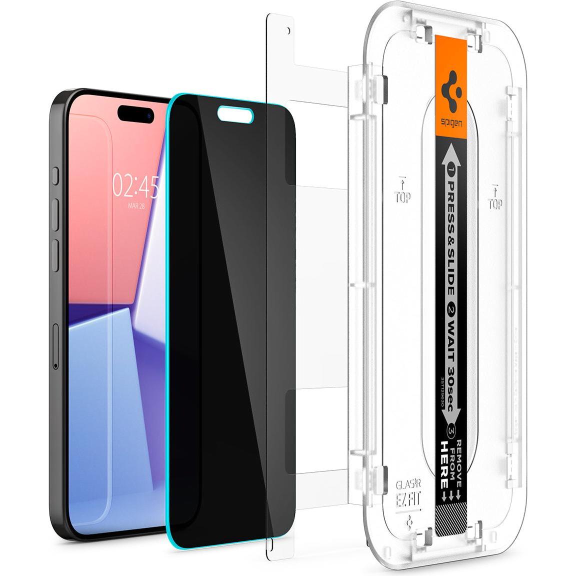 Thumbnail - Spigen EZ Fit GLAS.tR Privacy (1 Stück, Apple iPhone 15 Pro Max), Smartphone Schutzfolie, Transparent