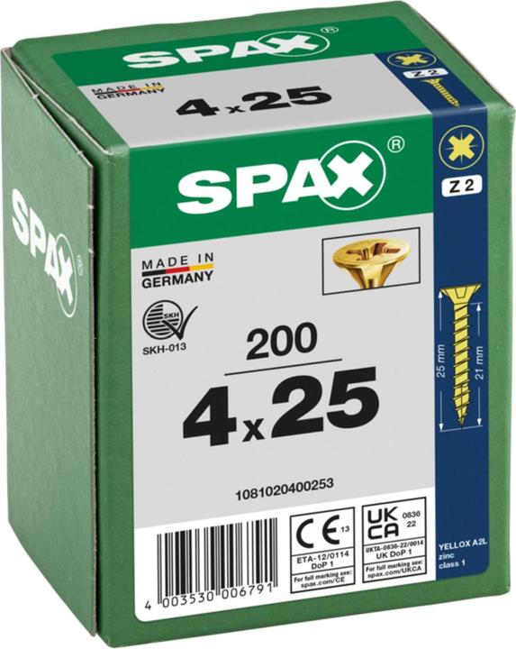 Produktbild Spax Senkmultikopf Kreuzschlitz Z2 Vollgewinde Yellox (200 Schrauben pro Stück)