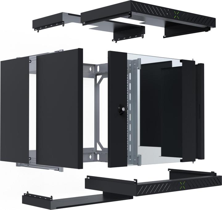 Actual product image EFB Elektronik EFB 19inch 48.26cm wall-mounted housing X-Rack with glass door 400-600mm 12U black RAL9005 (12 RU, 19 inch rack)
