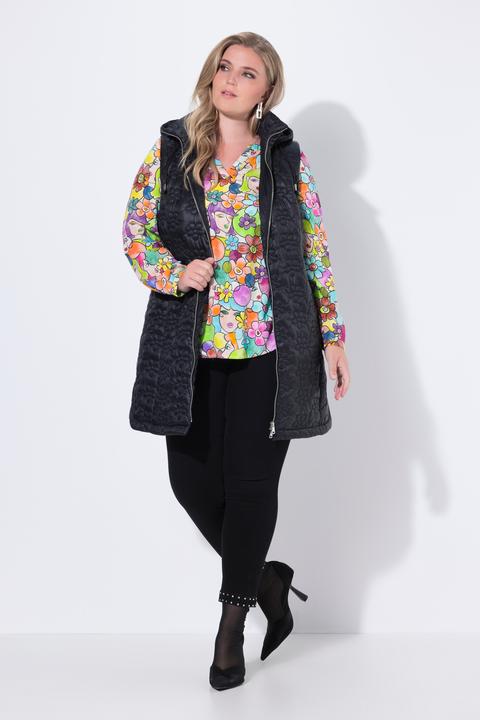 Produktbild Miamoda Long-Steppweste, Blumen-Steppmuster, Kapuze, 2-Wege-Zipper (48)