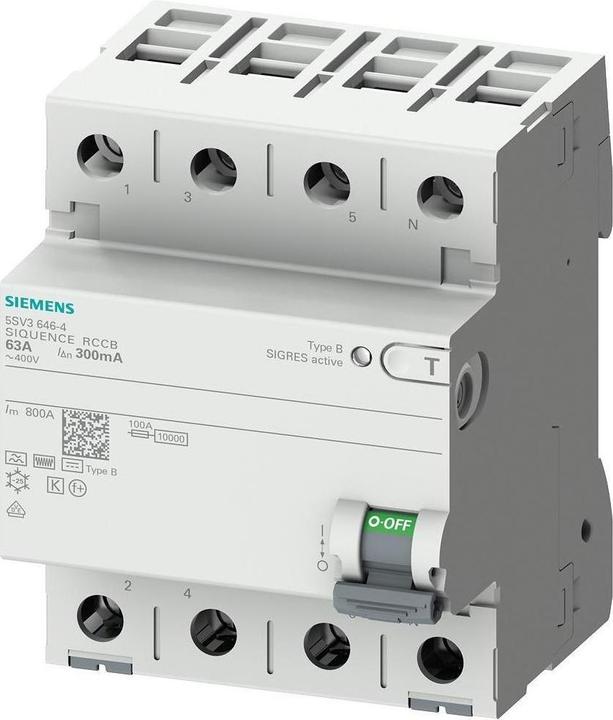 Immagine prodotto Siemens RCCB 4-pole Type B 63 A 30 mA Un AC 400V
