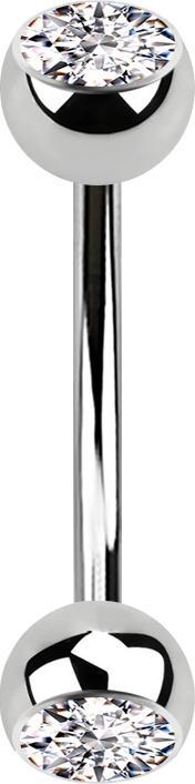 Image du produit Star Piercing Micro banane argentée avec deux boules cristal argenté (Acier chirurgical 316L)