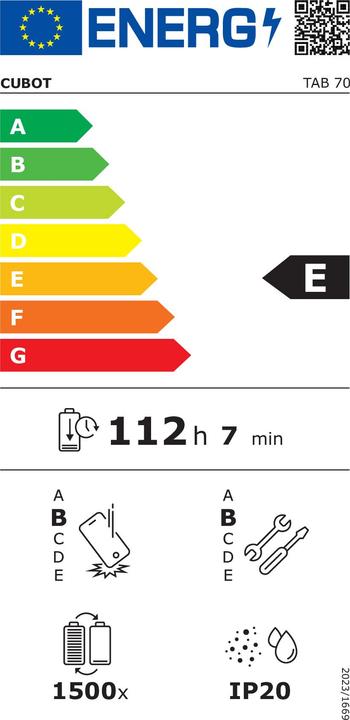 Energie-Label Cubot Tablet TAB 70 6 GB RAM 128 GB (4G, 10.95", 128 GB, Black)