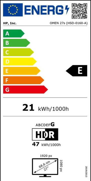 Energie-Label HP Omen 27s (1920 x 1080 Pixel, 27")