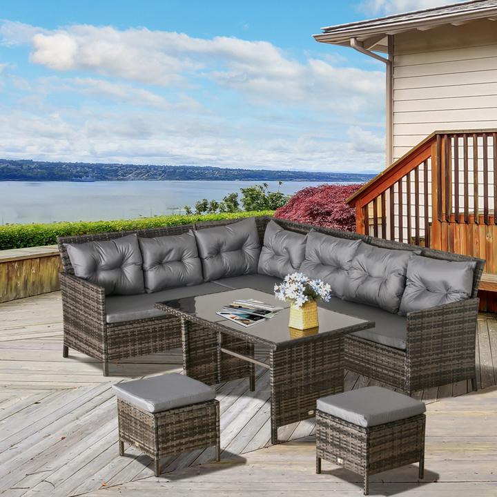 Produktbild Outsunny Sitzgruppe Polyrattan, Metall, Polyester, Sicherheitsglas Grau