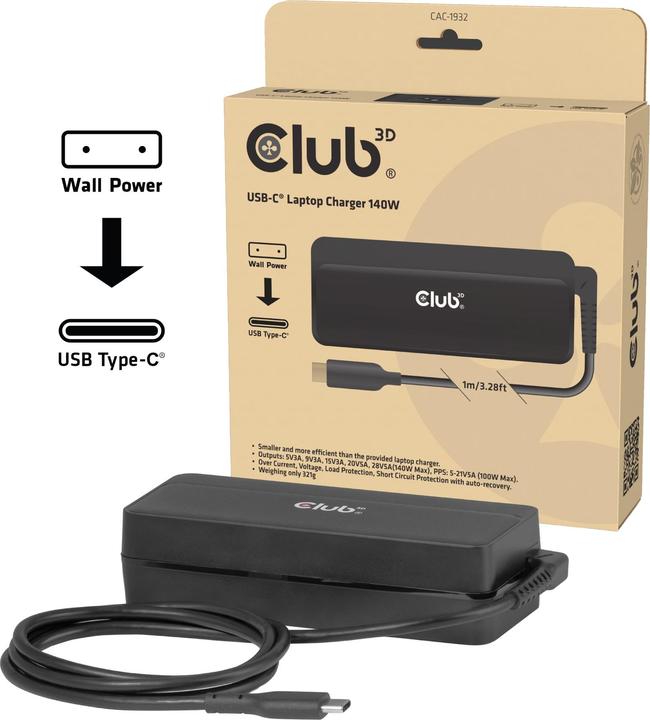 Club 3D Club3D Nabíječka pro notebook, USB-C, 140W, 1m (140 W, 1 portion)