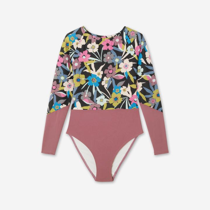 Actual product image Olaian Badeanzug Surfen Damen langarm Mary Azalea violett geblümt (36)
