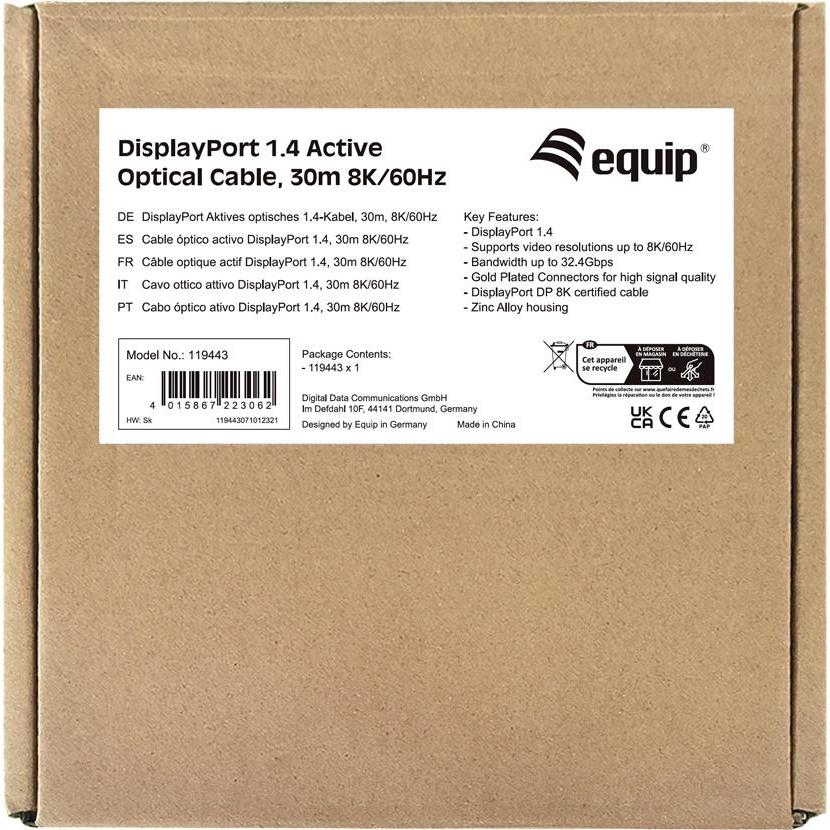 Thumbnail - equip DisplayPort 1.4 St/St 30m 8K/60Hz komp.HDCP schwarz (30 m, DisplayPort), Video Kabel