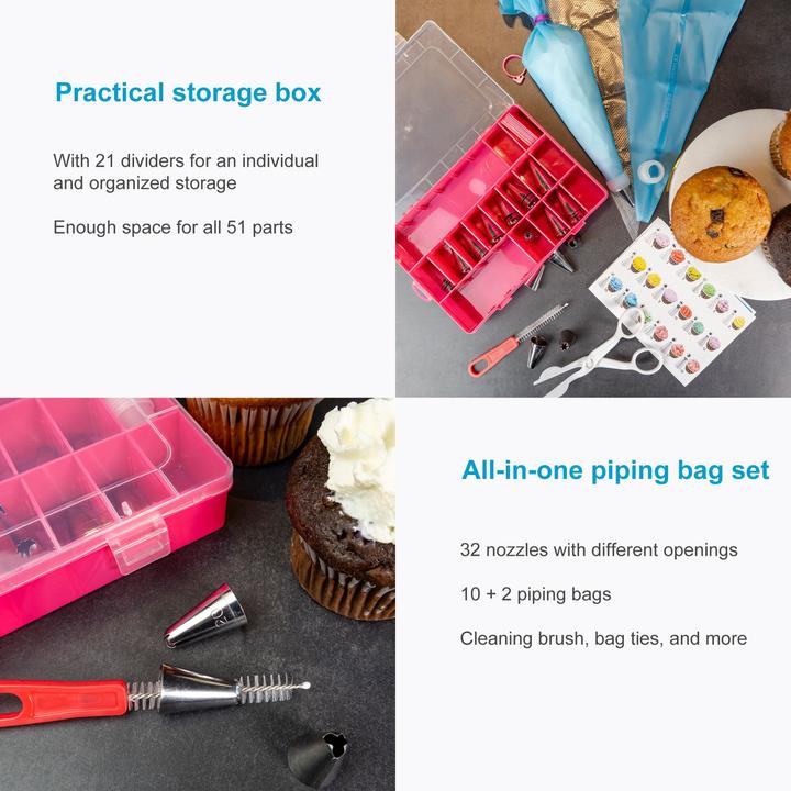 Image du produit Intirilife 52-teiliges Spritztüllen Set mit Aufbewahrungsbox (Poche à douille)