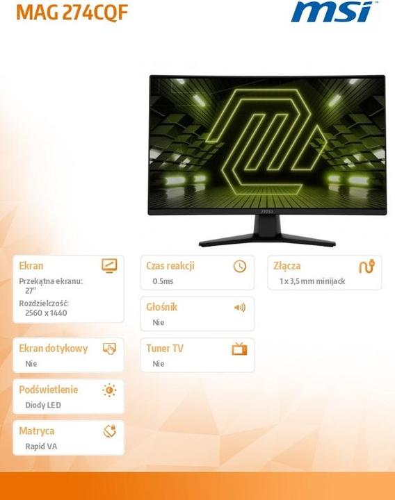 Productafbeelding MSI MAG 274CQF (2560 x 1440 pixels, 27")