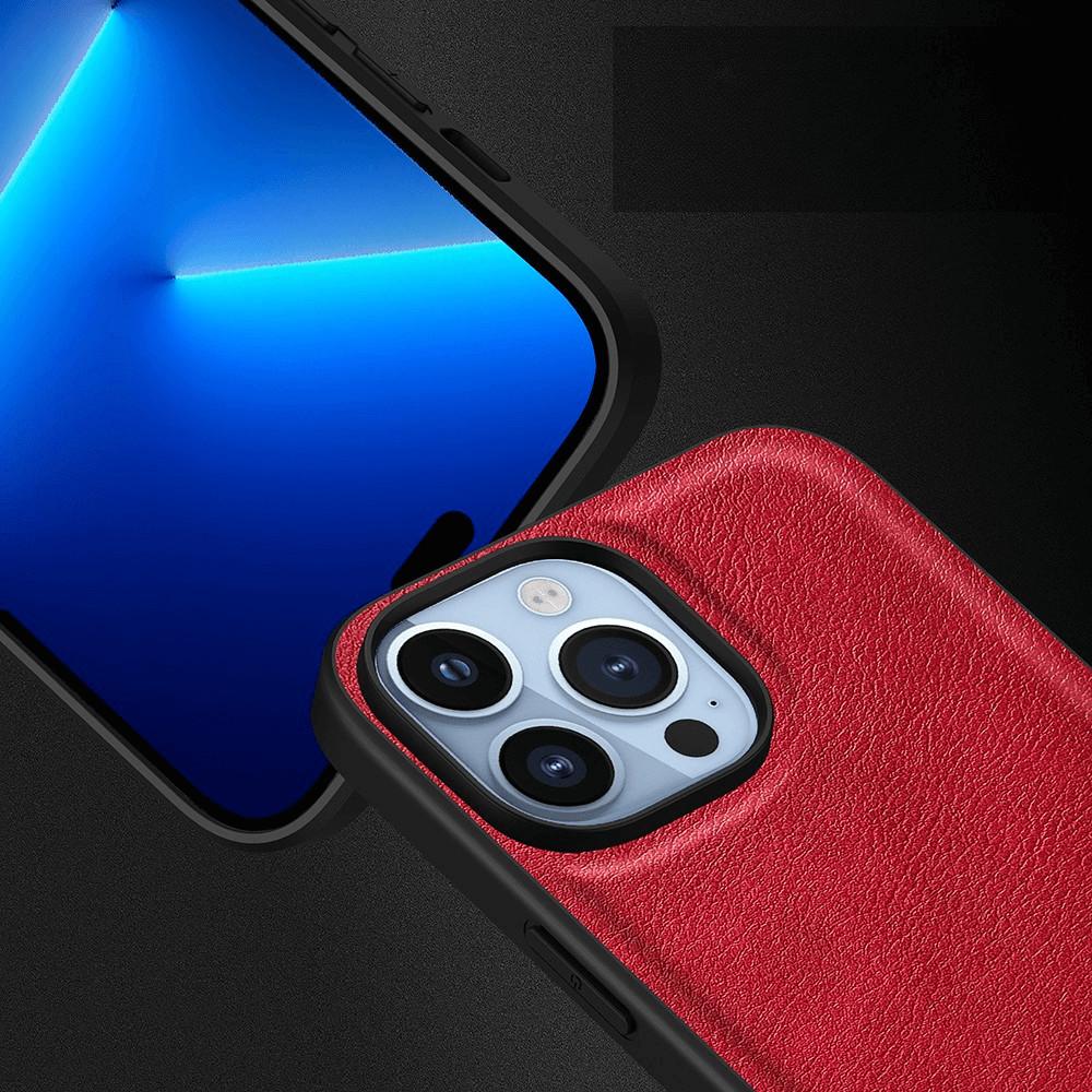 Thumbnail - Cover-Discount iPhone 15 Pro - Retro Schutzhülle mit Kunstleder rot (Apple iPhone 15 Pro), Smartphone Hülle, Rot