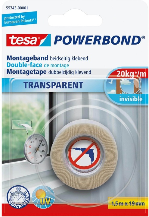 Produktbild tesa Powerbond TRANSPARENT doppelseitiges Montageband (19 mm)