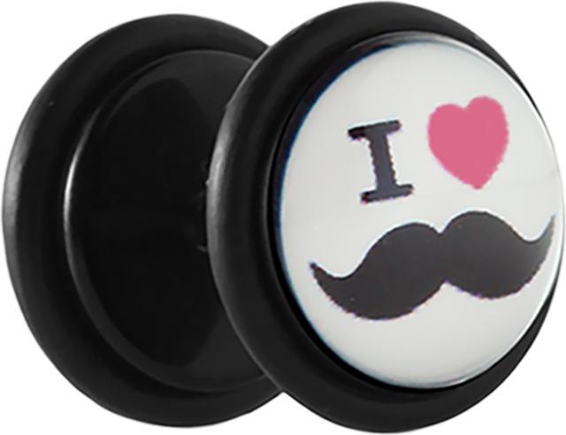 Produktbild Star Piercing Fake Plug schwarz mit i love Schnurrbart (ohne Messing, Kunststoff)