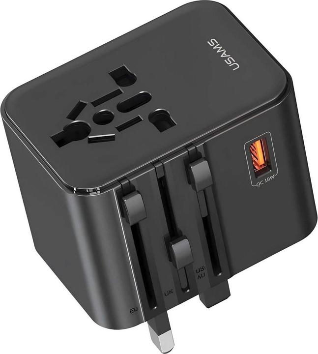 Actual product image Usams Travel Charger Adapter CC309 2xUSB-C 25W 4in1 US/AU/EU/UK black (25 W, 2 ports)