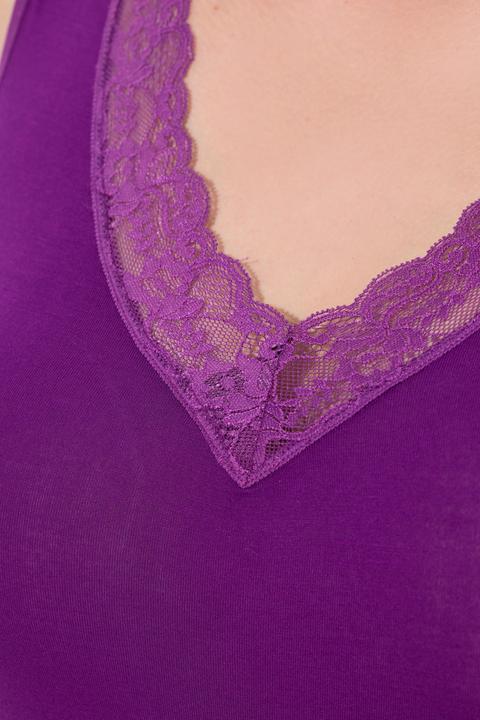 Image du produit Ulla Popken Débardeur en viscose de bambou. Décolleté V à dentelle (42, 44)