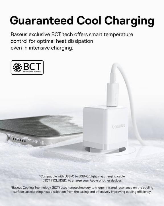 Image du produit Baseus - Wall Charger Palm (P1011160A213-00) - Fast Charging, 2in1, USB, Type-C, 30W - Moon White (30 W, 2 ports)