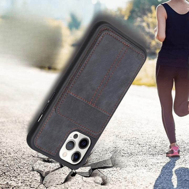 Actual product image Cover-Discount iPhone 15 Pro Max - Kickstand Case with card slots black (Apple iPhone 15 Pro Max)