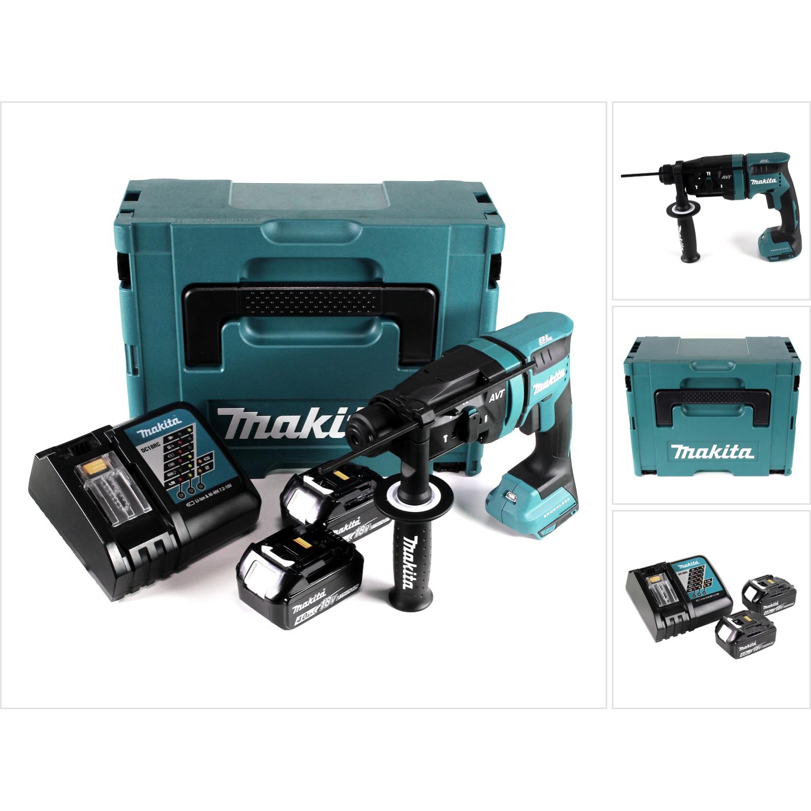 Makita, Trapano + Avvitatore a batteria, Trapano a percussione a batteria DHR 182 RMJ 18V 1,7J SDS plus Brushless + 2x batteria 4,0Ah +