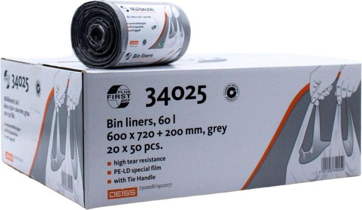 Produktbild Deiss Müllbeutel PCR First Plus 60l 50ST grau (50x, 60 l)