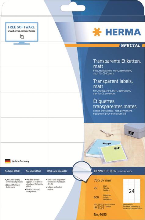 Produktbild HERMA Transparente Adressetiketten A4