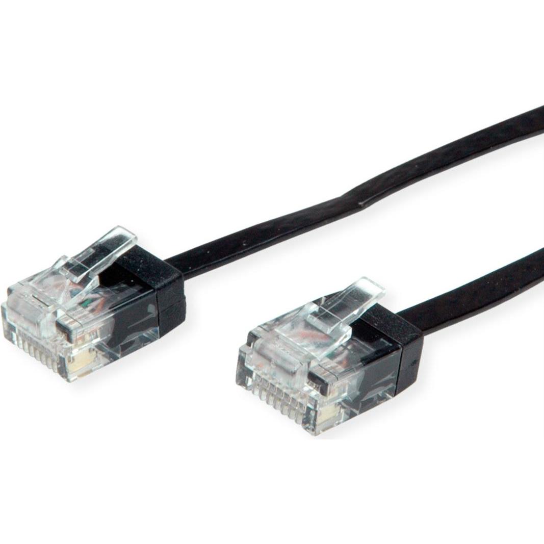 Roline UTP Patchkabel Kat6A/Kl.EA Ultraflach schwarz 1m (UTP, CAT6a, 1 m), Netzwerkkabel