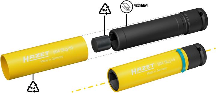 Produktbild HAZET Schlag-, Maschinenschrauber Steckschlüsseleinsatz ∙ Sechskant ∙ extra lang 904SLG-19 ∙ Vierka… (19 mm)