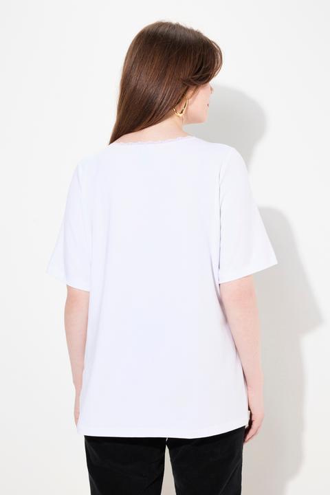 Image du produit Ulla Popken T-Shirt, Trachtenherz, Classic, V-Ausschnitt mit Spitze, Halbarm (46, 48)