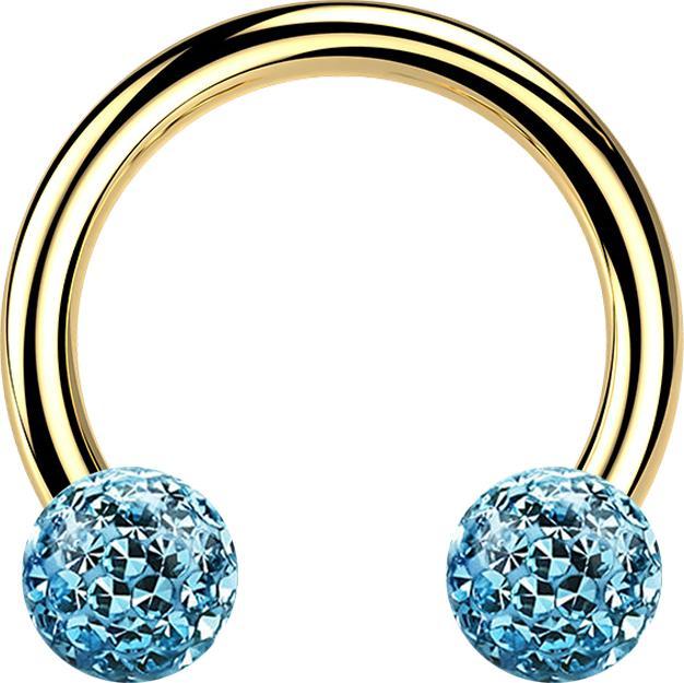 Actual product image Star Piercing Micro Circular Barbell gold-plated with two crystal balls aqua epoxy protective layer (without brass, Titanium)