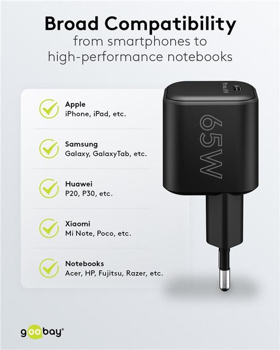 Image du produit Goobay Chargeur Rapide USB-C Nano avec technologie GaN (65 W)