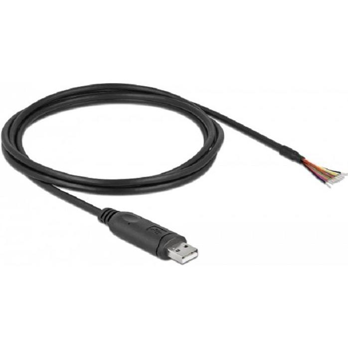 Delock Adapterkabel USB 2.0 Typ-A zu seriell RS-232 mit 9 offenen Kabelenden + Schirmung 2 m (2 m, Industriekabel), Schn...