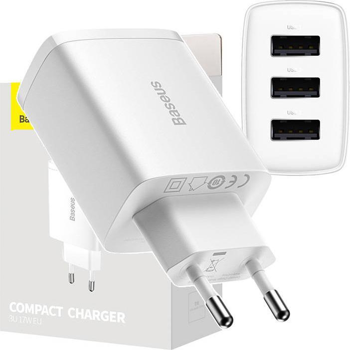 Image du produit Baseus Compact Charger 3U 17W EU Blanc (17 W, 1 portion)