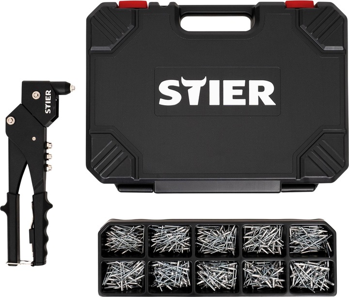Actual product image Stier Premium blind rivet set with 360° manual riveting pliers and 501-piece blind rivets