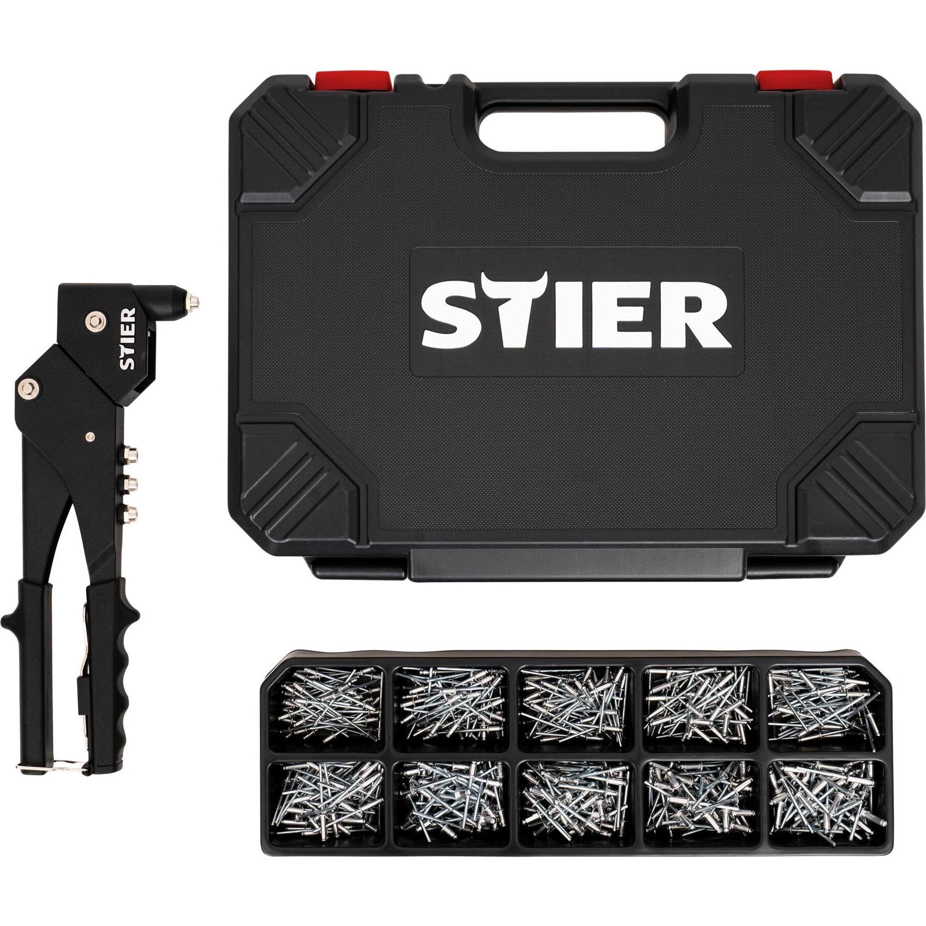 Stier, Rivetti, Set di rivetti ciechi Premium con rivettatrice manuale 360° e rivetti ciechi 501 pezzi