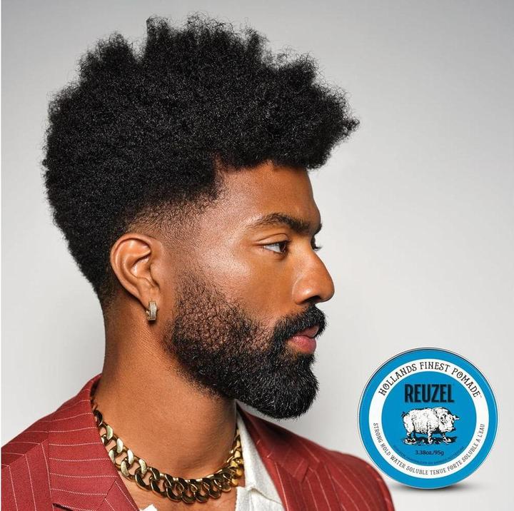 Actual product image Reuzel Blue Strong Hold Pomade for High Shine Look (Hair gel, Hair pomade, Hair wax, 95 ml)