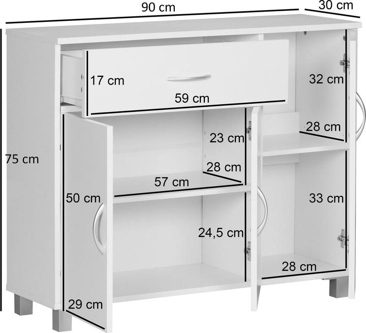 Image du produit FineBuy Buffet en bois plaqué blanc (90 x 30 x 75 cm)