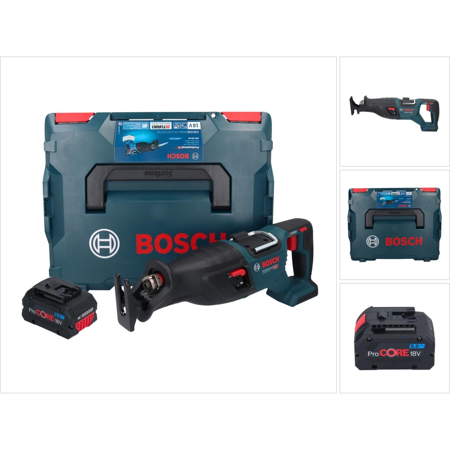 Bosch Professional, Säbelsäge, Bosch GSA 18V-28 Akku Säbelsäge 18 V BITURBO Brushless + 1x ProCORE Akku 8,0 Ah + L-Boxx ...