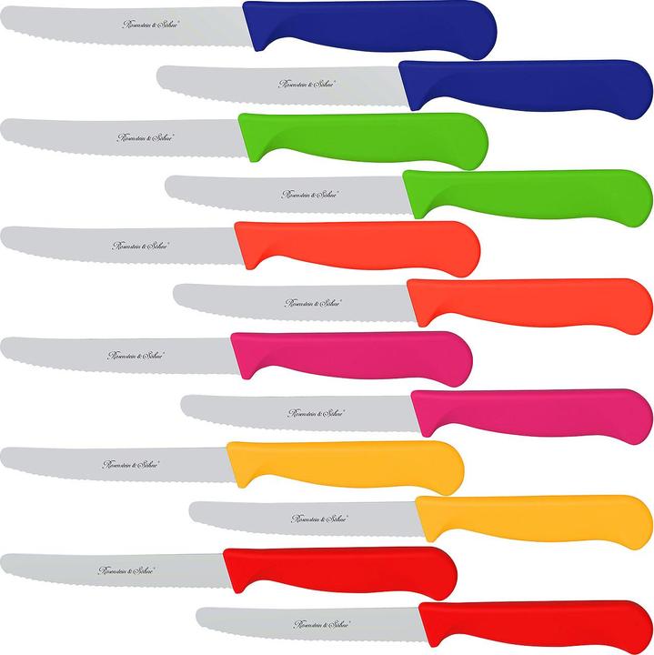 Produktbild Rosenstein & Söhne 12er-Set bunte Frühstücksmesser mit Wellenschliff (11.40 cm)