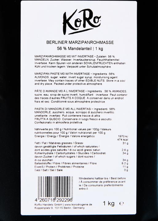 Produktbild KoRo Marzipanrohmasse M0 mit Invertase (1000 g)