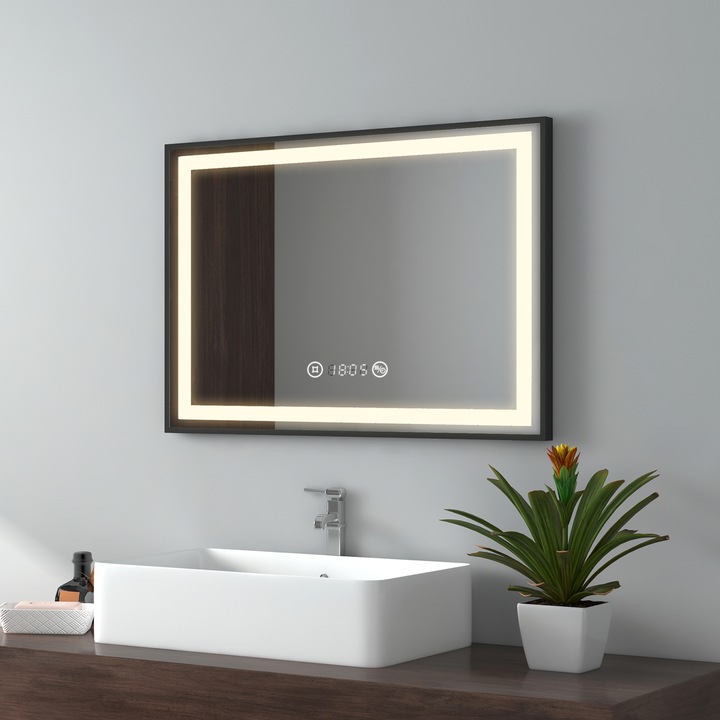 Actual product image Emke Bathroom Mirror With Lighting 70*50cm,Fog-Free, Temperature&Time Cool-White(6500K), Dimmable (70 x 50 cm)