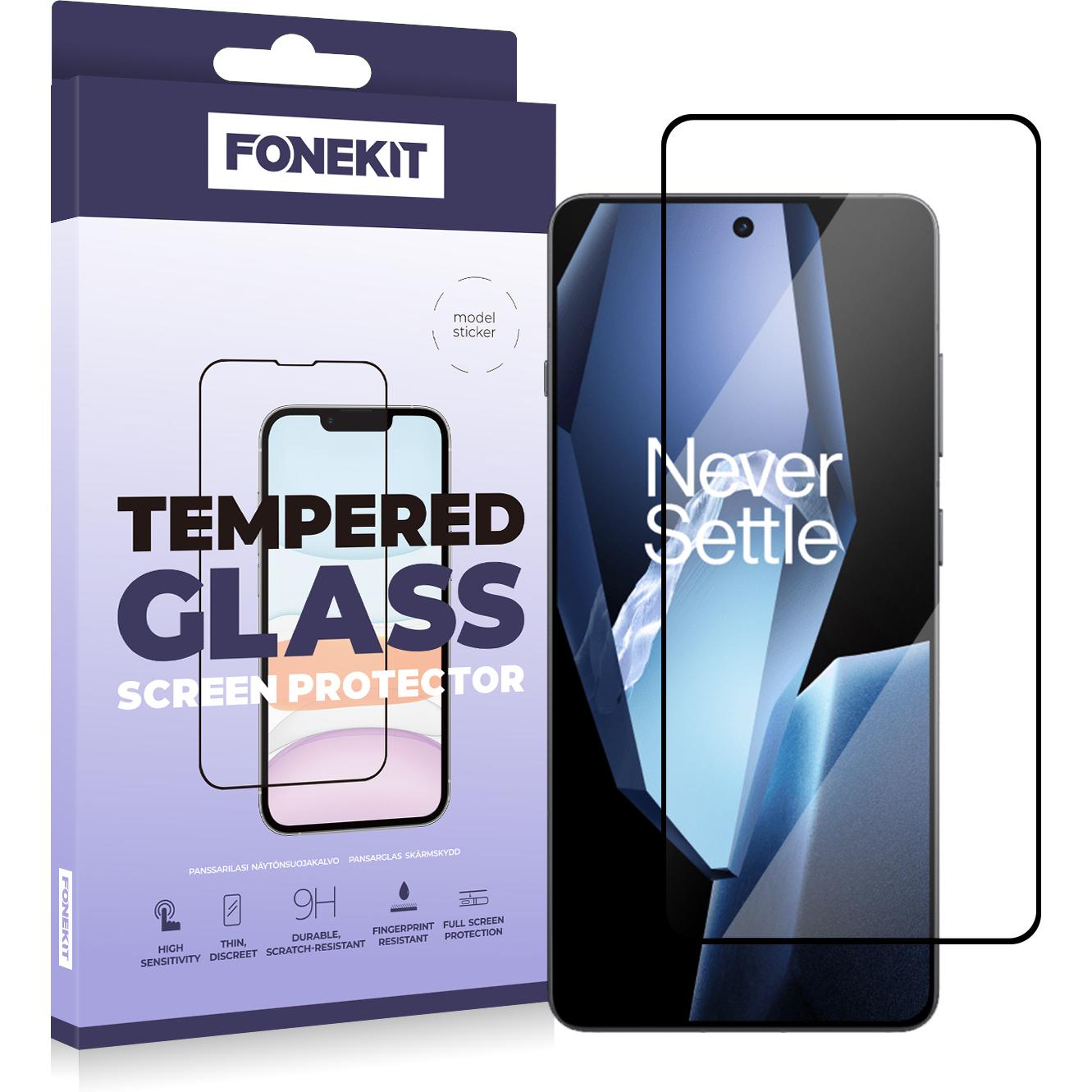 FoneKit Full Cover Tempered Glass, OnePlus 13R, black (1 Stück, OnePlus 13), Smartphone Schutzfolie, Schwarz