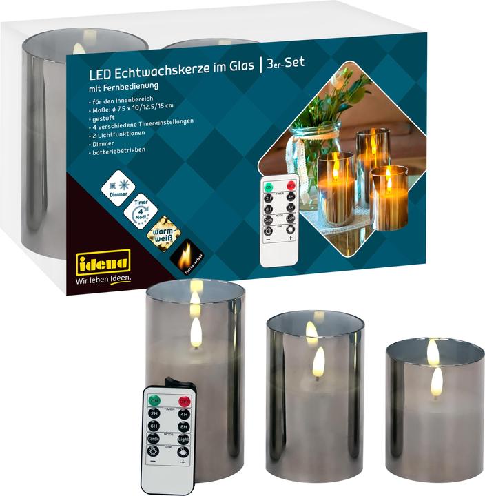 Productafbeelding Idena LED Kaarsen in Glas 3st warm wit echte was (3 x)