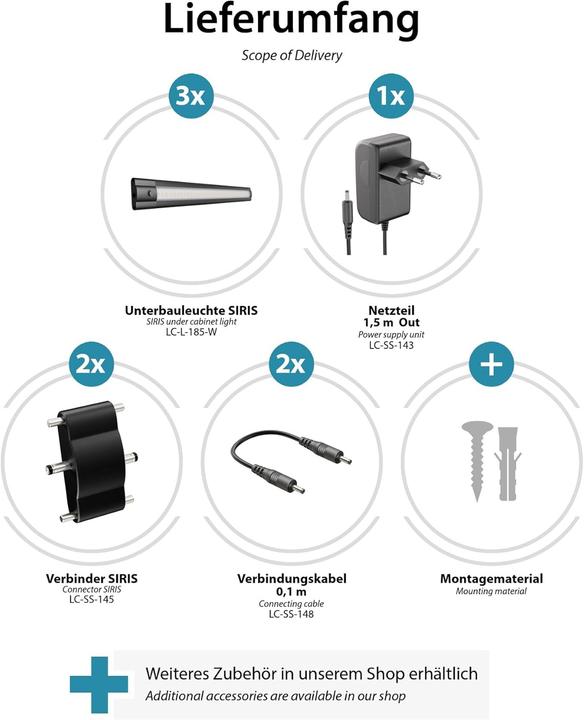 Actual product image Ledscom.de LED Unterbauleuchten-Set SIRIS, 3x 30cm (370 lm)